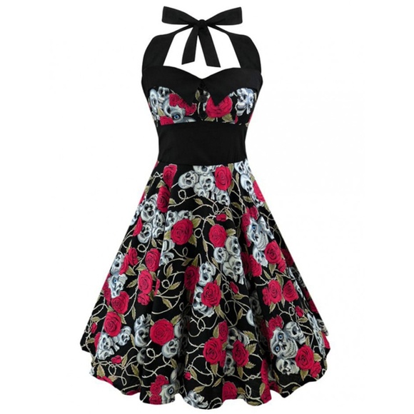 Dresses & Skirts - Sleeveless Halter Skull Dress in Red